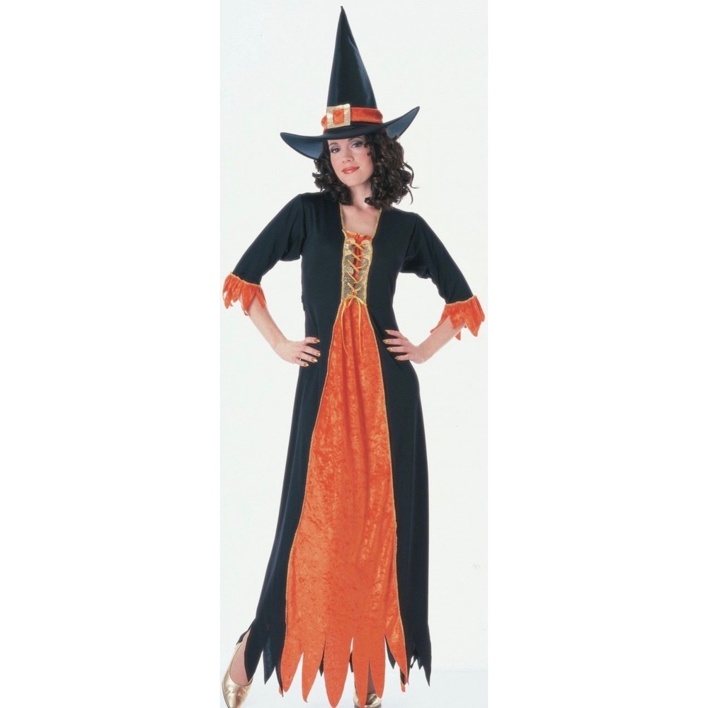 Rubie's Gothic Witch Halloween Costume Orange Black Velvet Corset Dress Hat OS